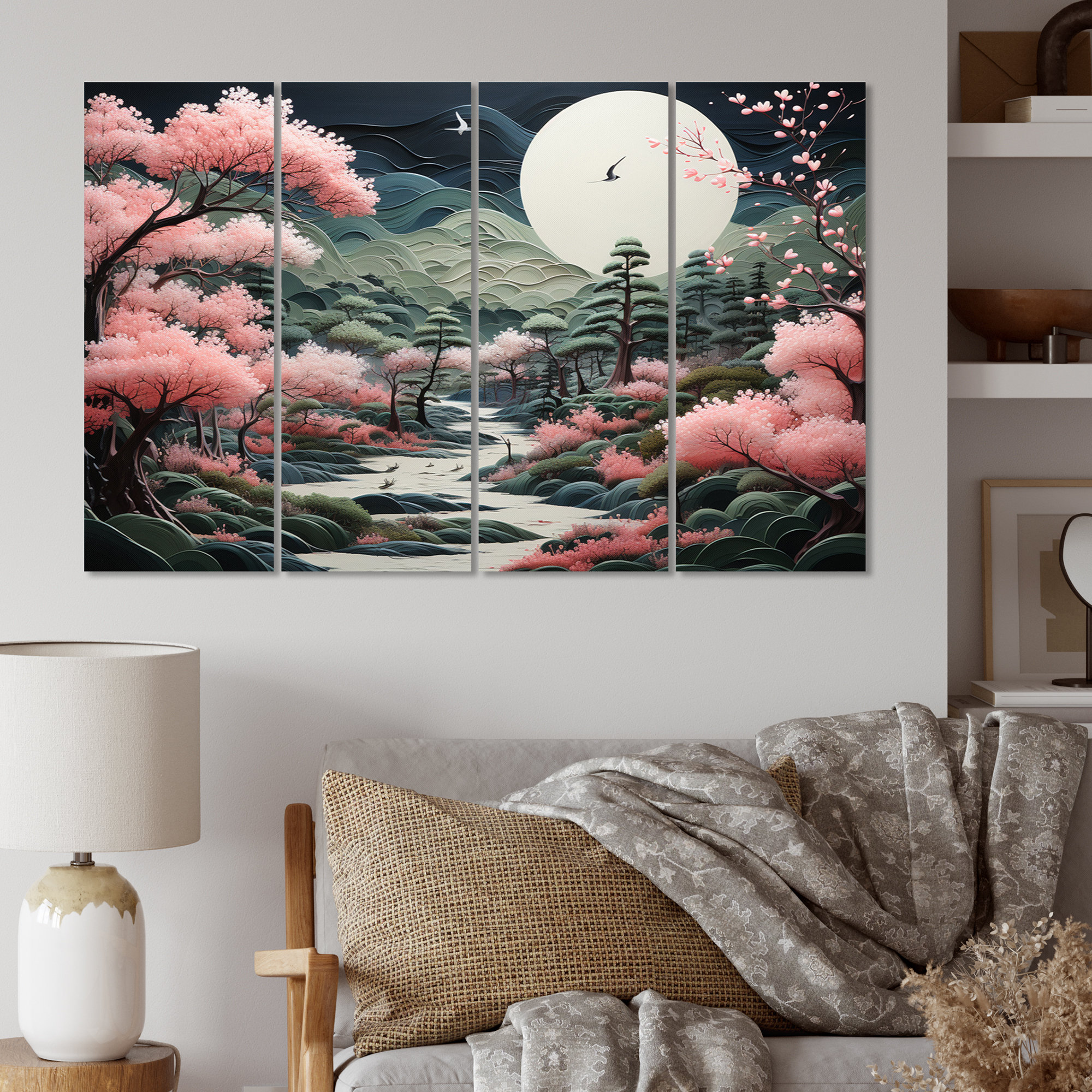 Design Art Asian Art Zen Garden VIII Asian Canvas Wall Art 4 Panels